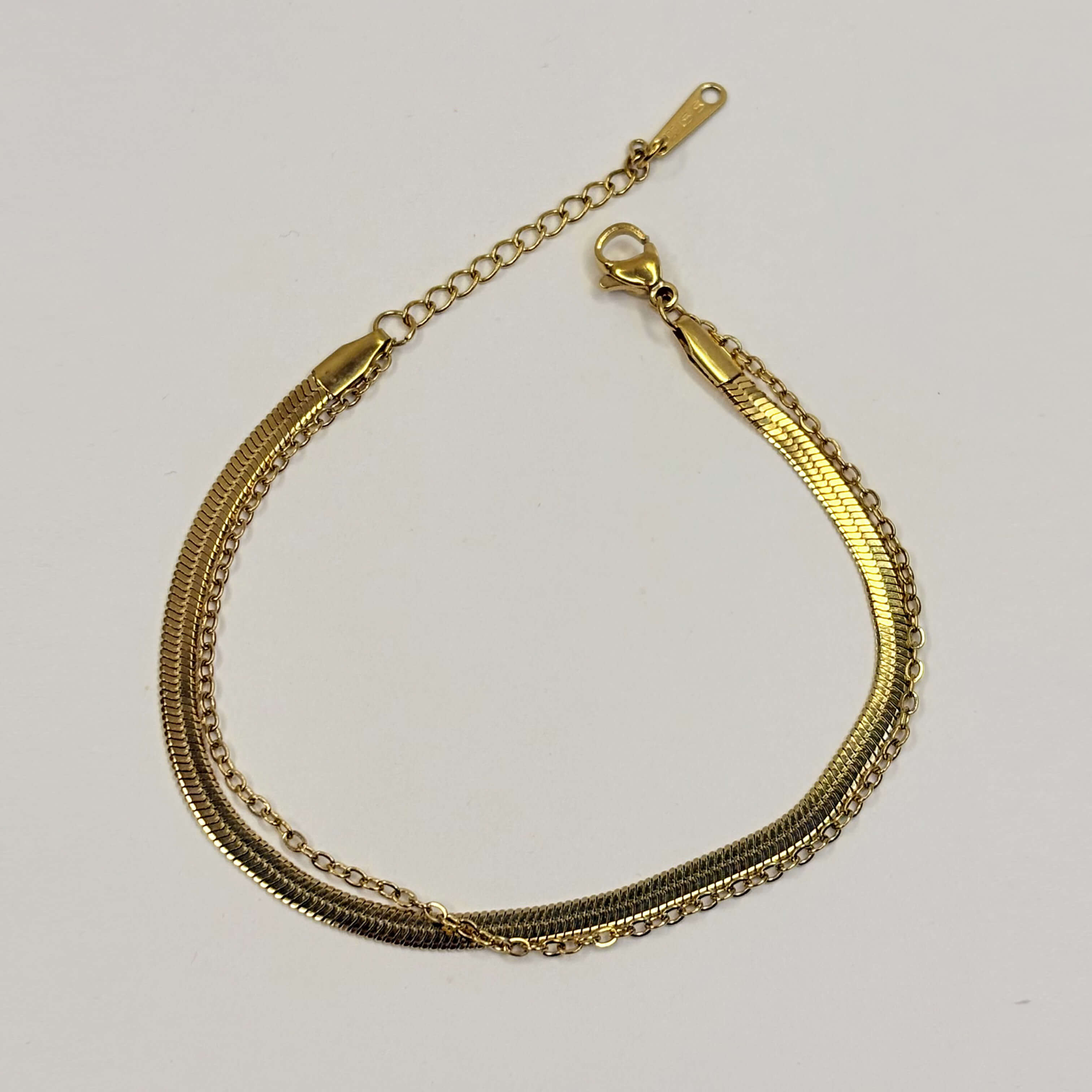 Gold Anti Tarnish Double Layered Snake Chain Bracelet